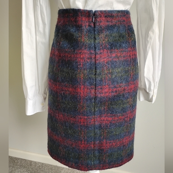 Talbots Wool Alpaca Blend Classic Pencil Skirt Tartan Navy Blue Colorful Sz 10 - Picture 8 of 14
